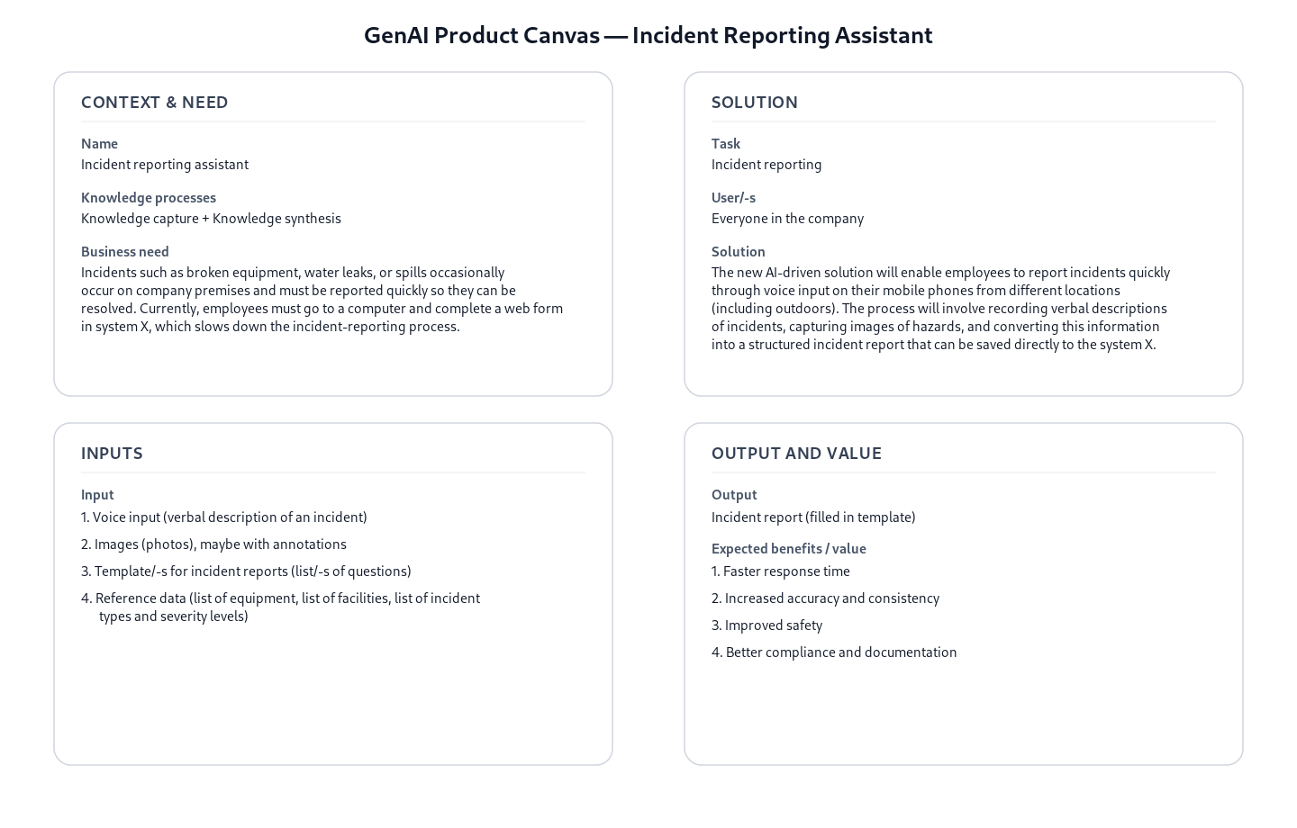 GenAI Product Description for Incident Reporting